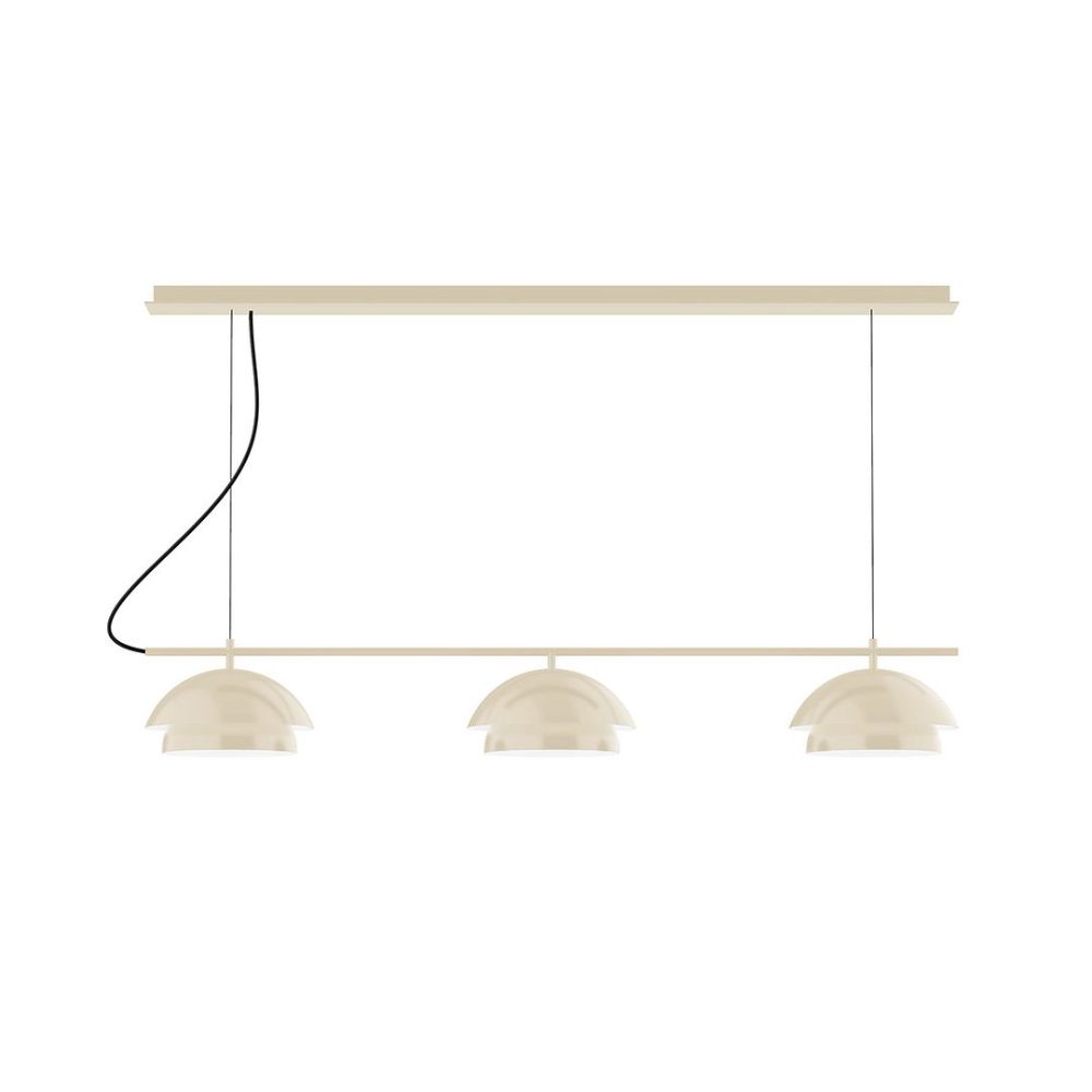 Montclair Lightworks CHDX445-16-C01 3-Light Linear Axis Chandelier with Brown and Ivory Houndstooth Fabric Cord, Cream